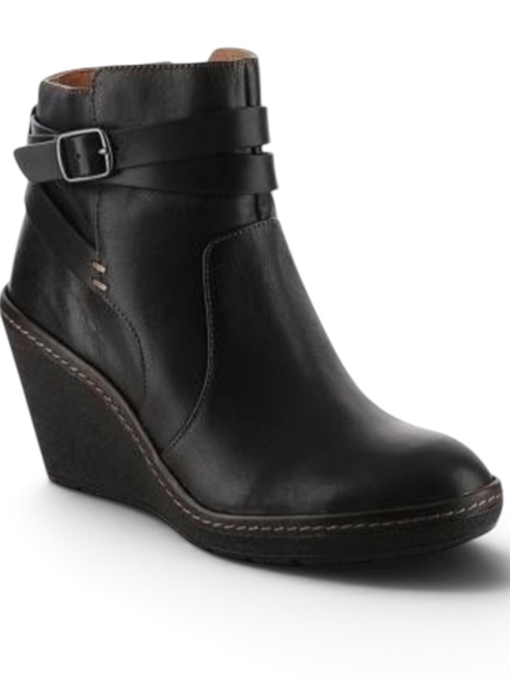Sofft Caralee Wedge Black Leather Comfort Padded Bootie 10 NEW